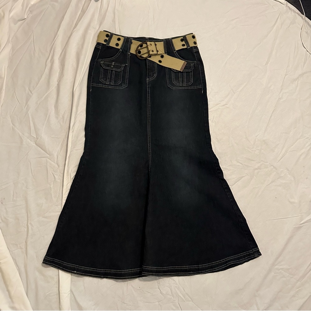 Vintage Denim Dark Wash Maxi Skirt